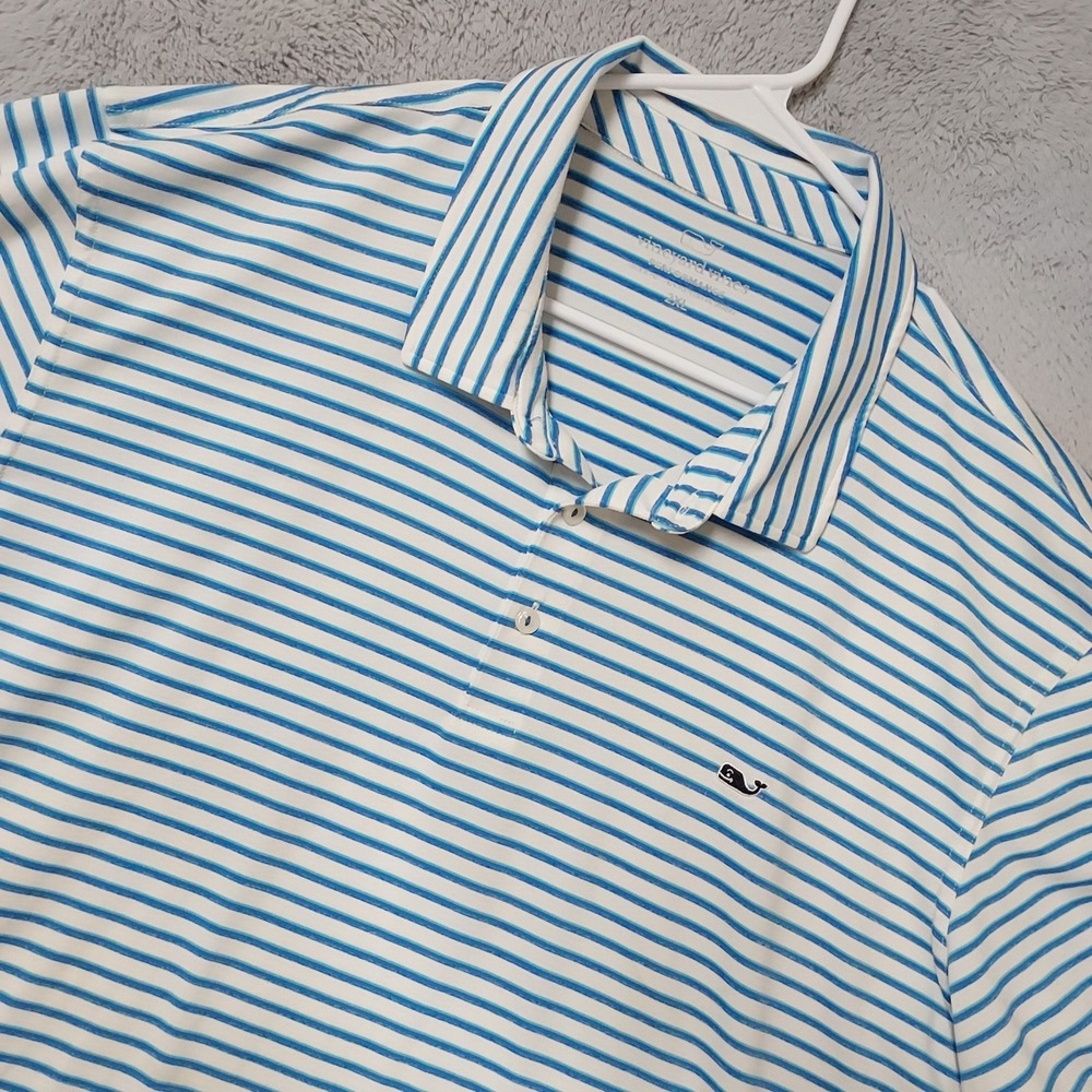 Vineyard Vines Polo Shirt Mens 2XL Performance Stretch Striped Blue White Preppy